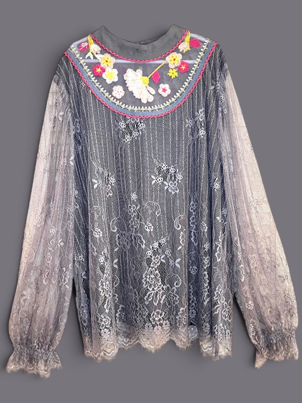 Bl-nk London Lace and Embroidered Cottagecore Bohemian Blouse Size Small